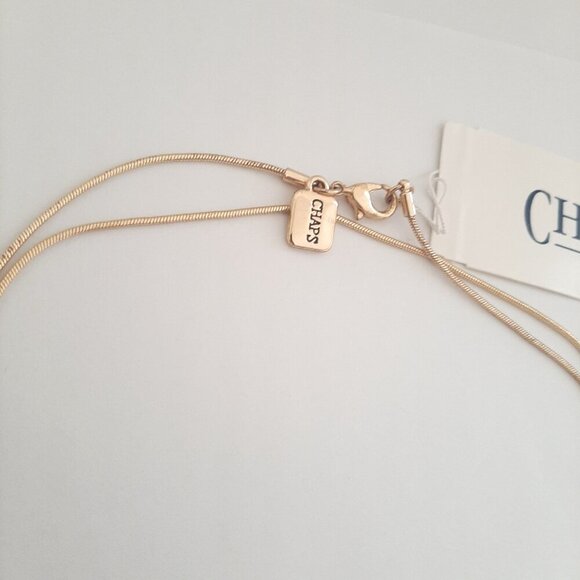 Chaps Long Gold Tone Pendant Necklace with Intricate Floral Geometric Design - Picture 4 of 4